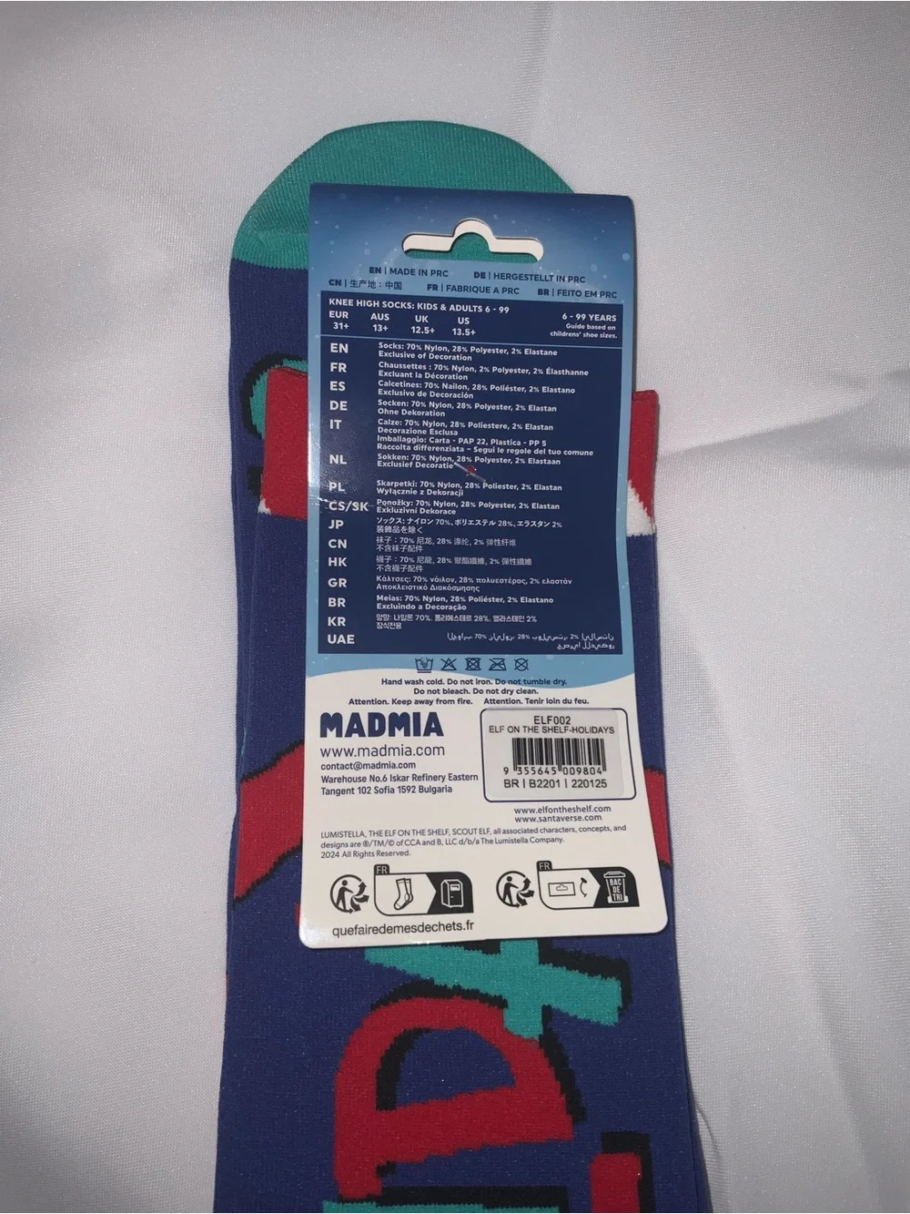 Madmia Navy Knee-High Socks with Red and Teal Holiday Accent